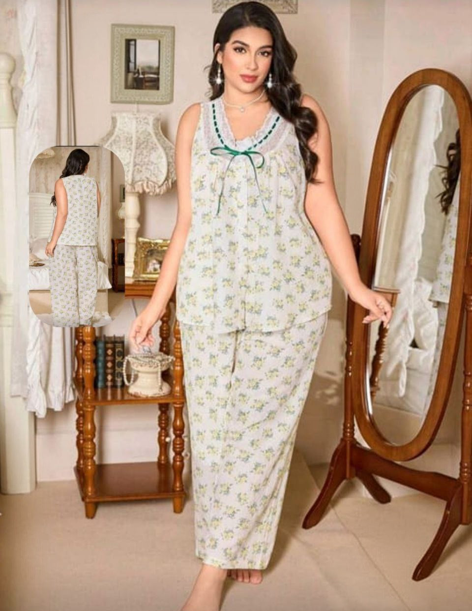 🌿 بيجامة بيج سايز – نعومة وأناقة في أبسط تفاصيلك 💚