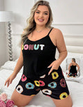 ✨ بيجامة شورت بطبعة Donut – كيوت ومريحة بستايل مرح 🍩🖤