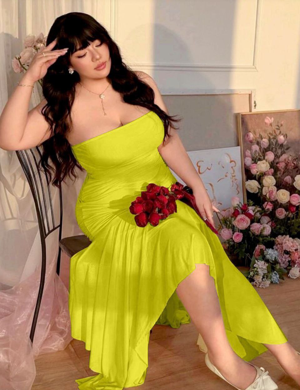 فستان لانجيري ستريبليس بكسرات💛