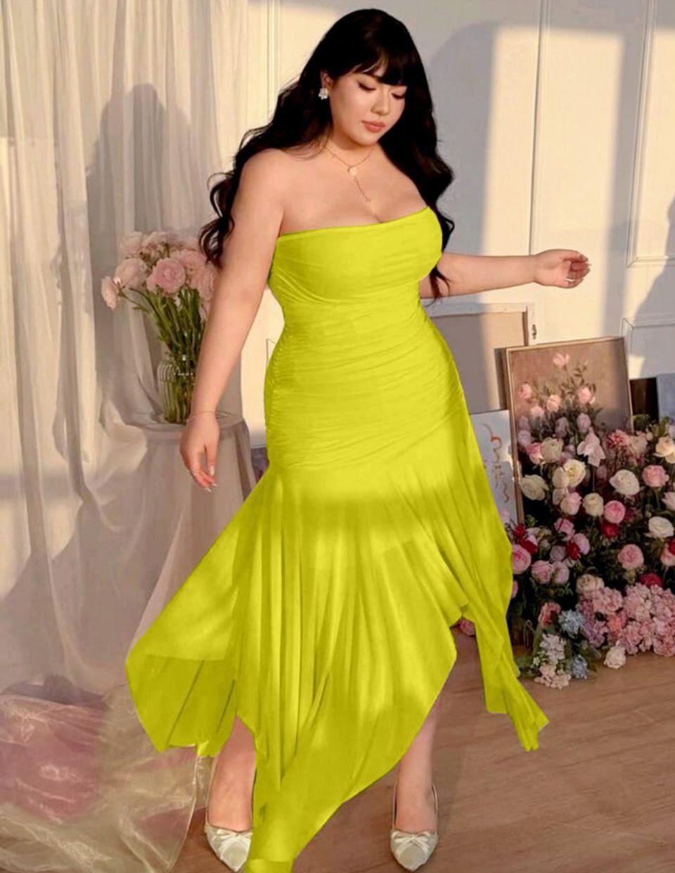 فستان لانجيري ستريبليس بكسرات💛