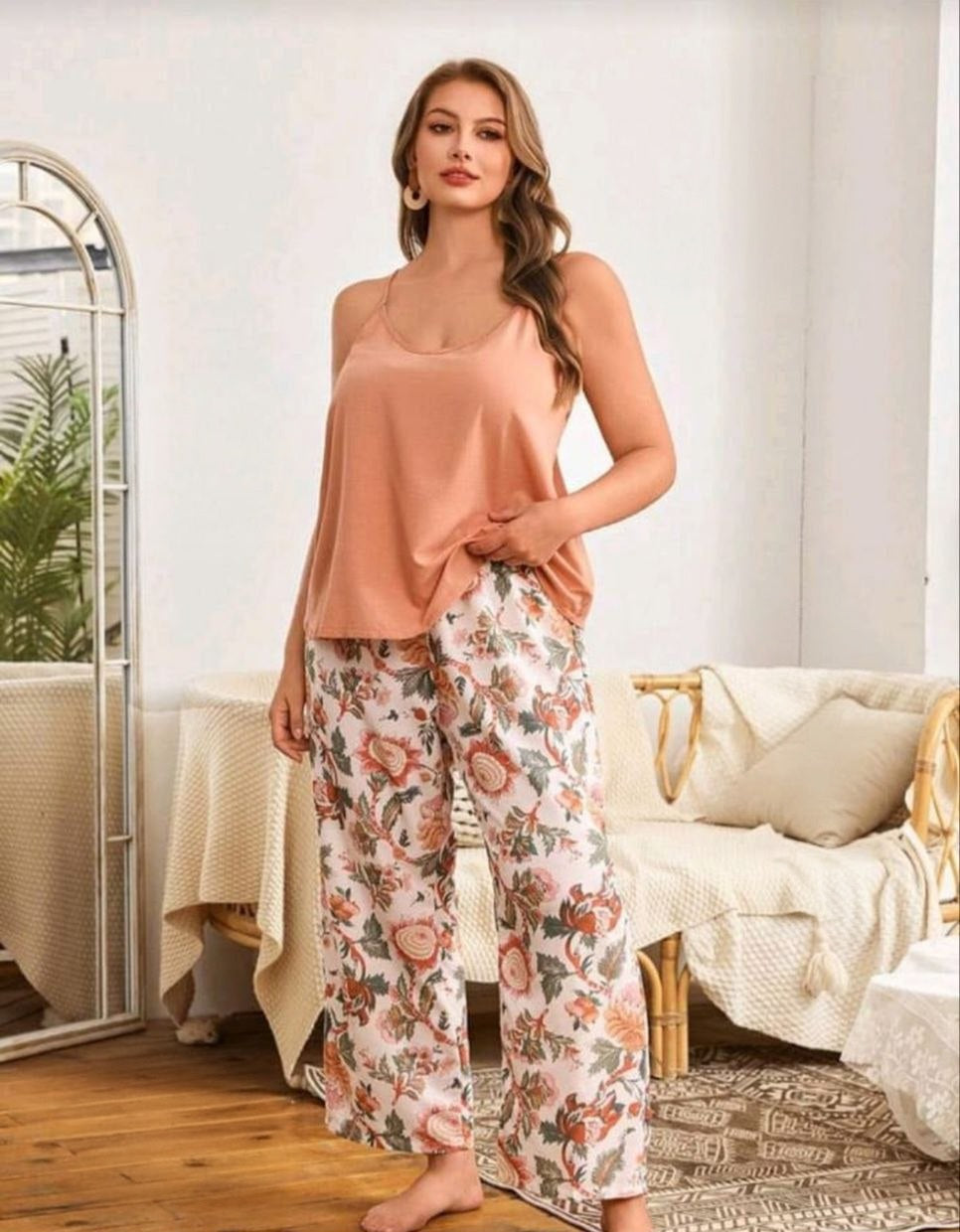 بيجامة 3 قطع بيج سايز – أنوثة وراحة في كل تفصيلة 🤭🧡