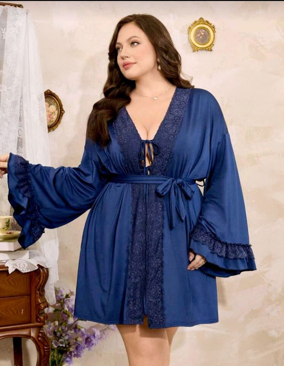 💙 قميص نوم بروب بيج سايز – أنوثة ودلع من أول لبسة 💙✨️
