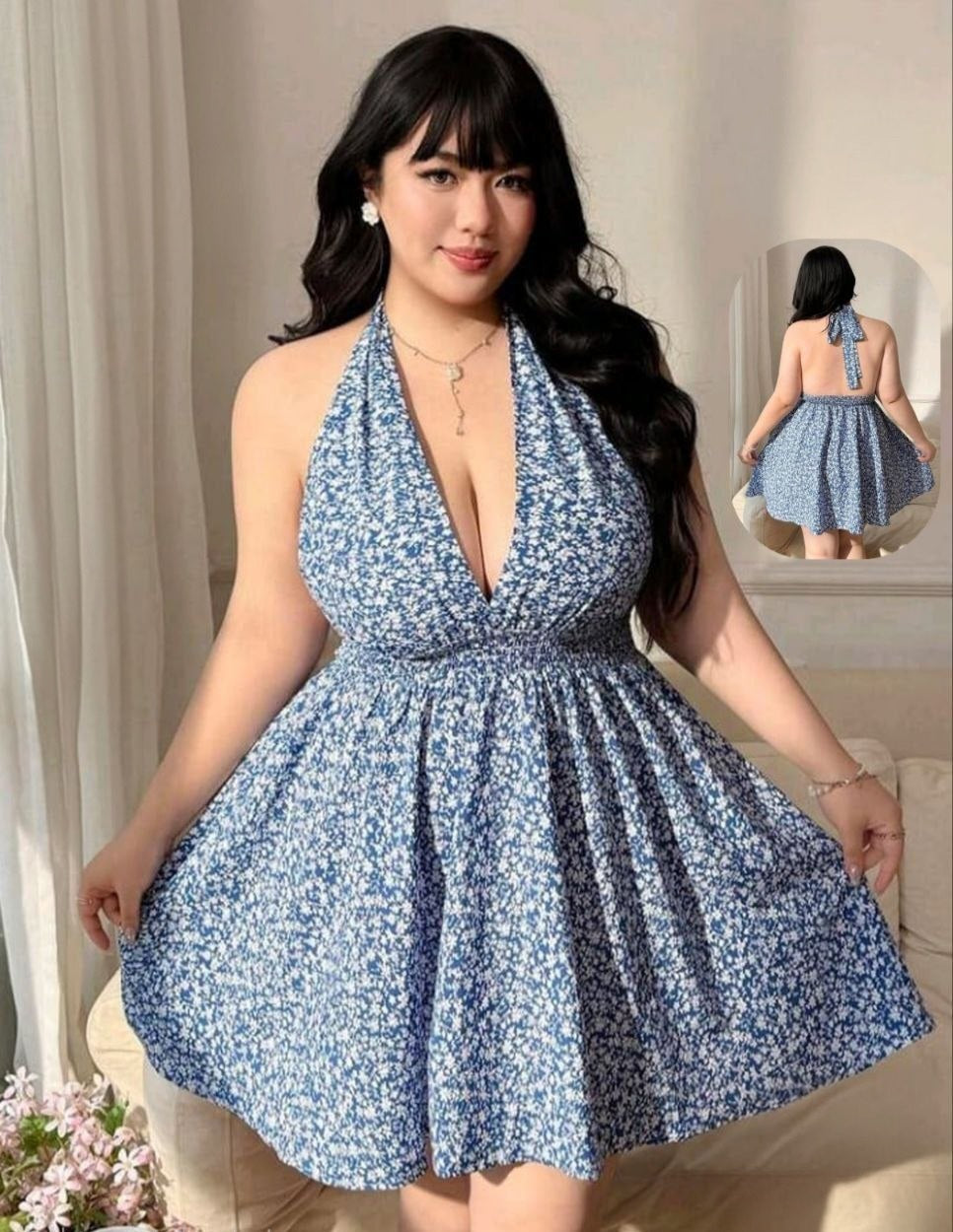 فستان بيج سايز – أنوثة ناعمة بلوك صيفي يخطف القلب 💙✨️