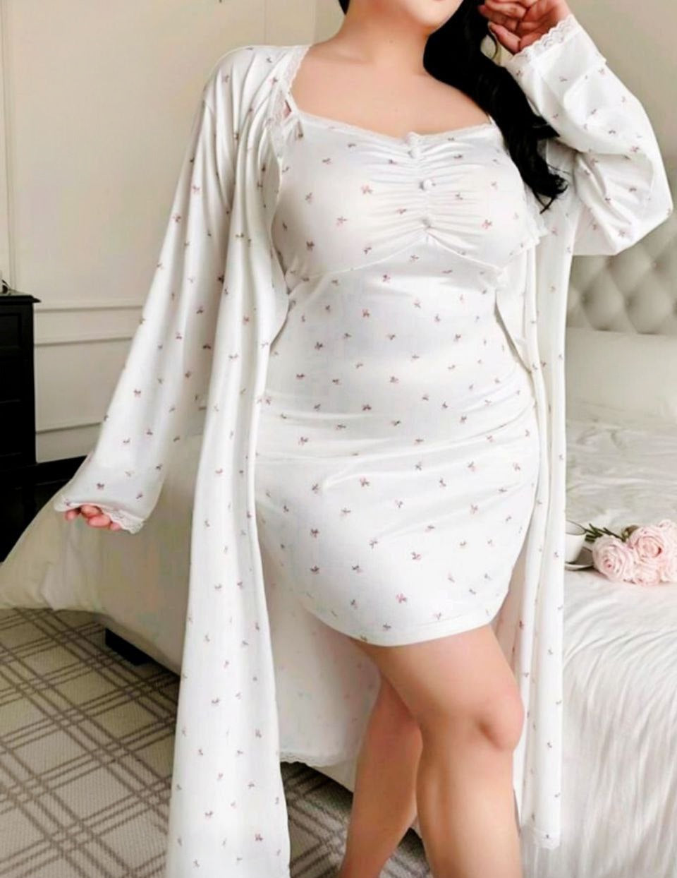 🤍 قميص نوم + روب بيج سايز – أنوثة وراحة في نفس الوقت 😍🤍