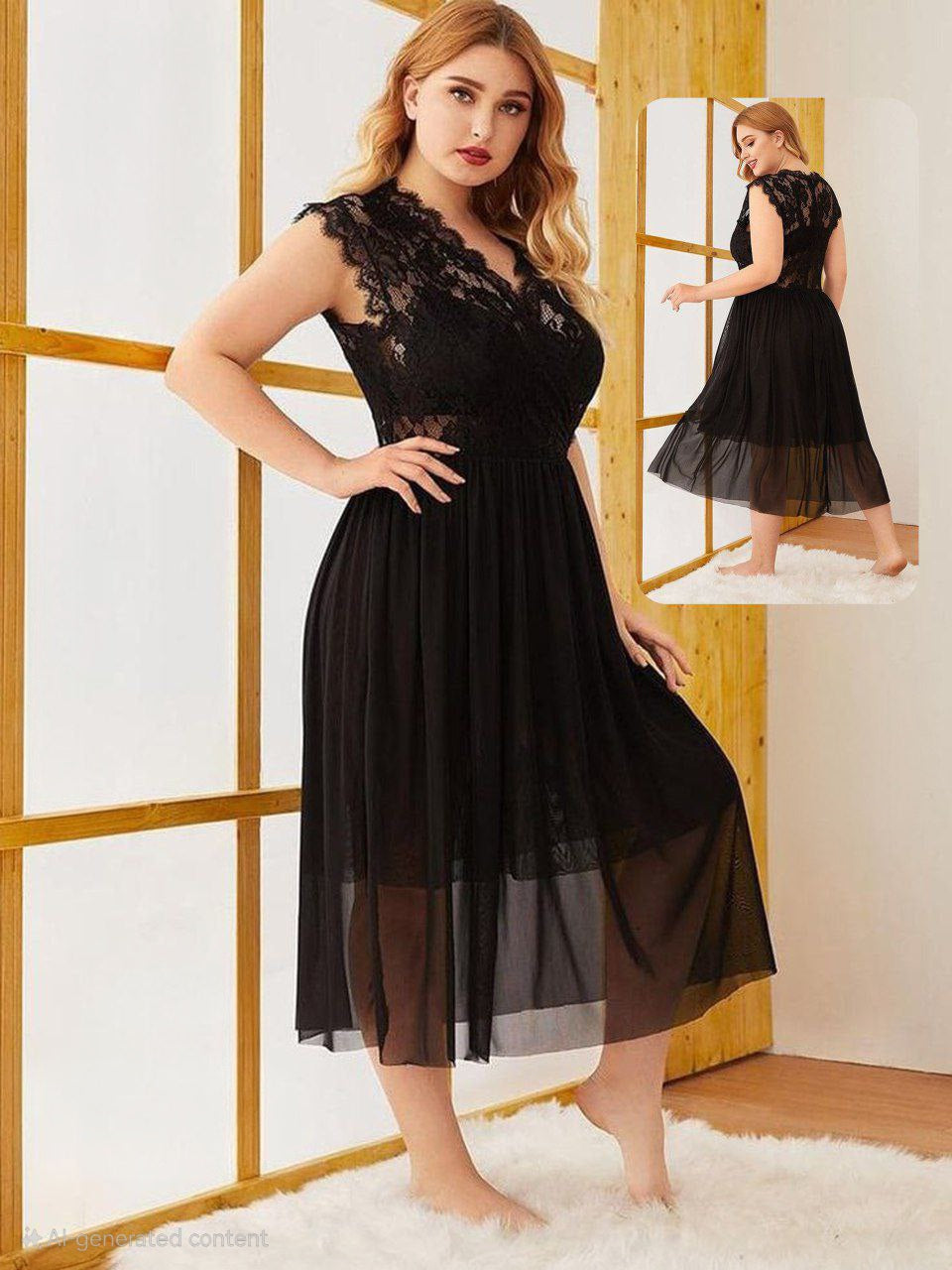 إيزابيلا – فستان أسود دانتيل قطعتين بيج سايز