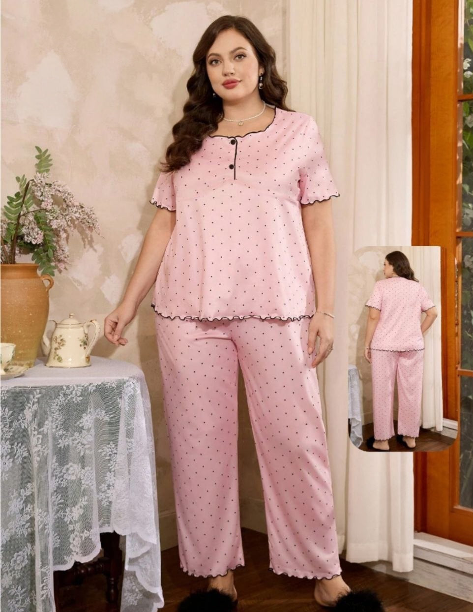 بيجامة بيج سايز – رقة وأناقة تخلّي راحتك أحلى ✨🩷🌸