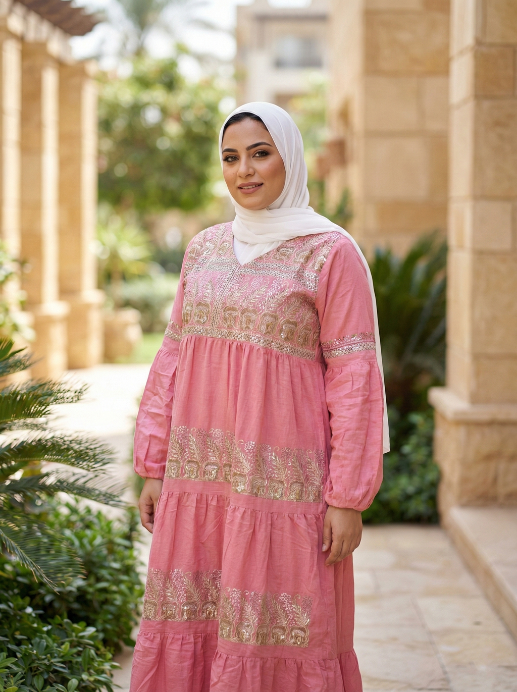 عباية كتان بتطريز دهبي