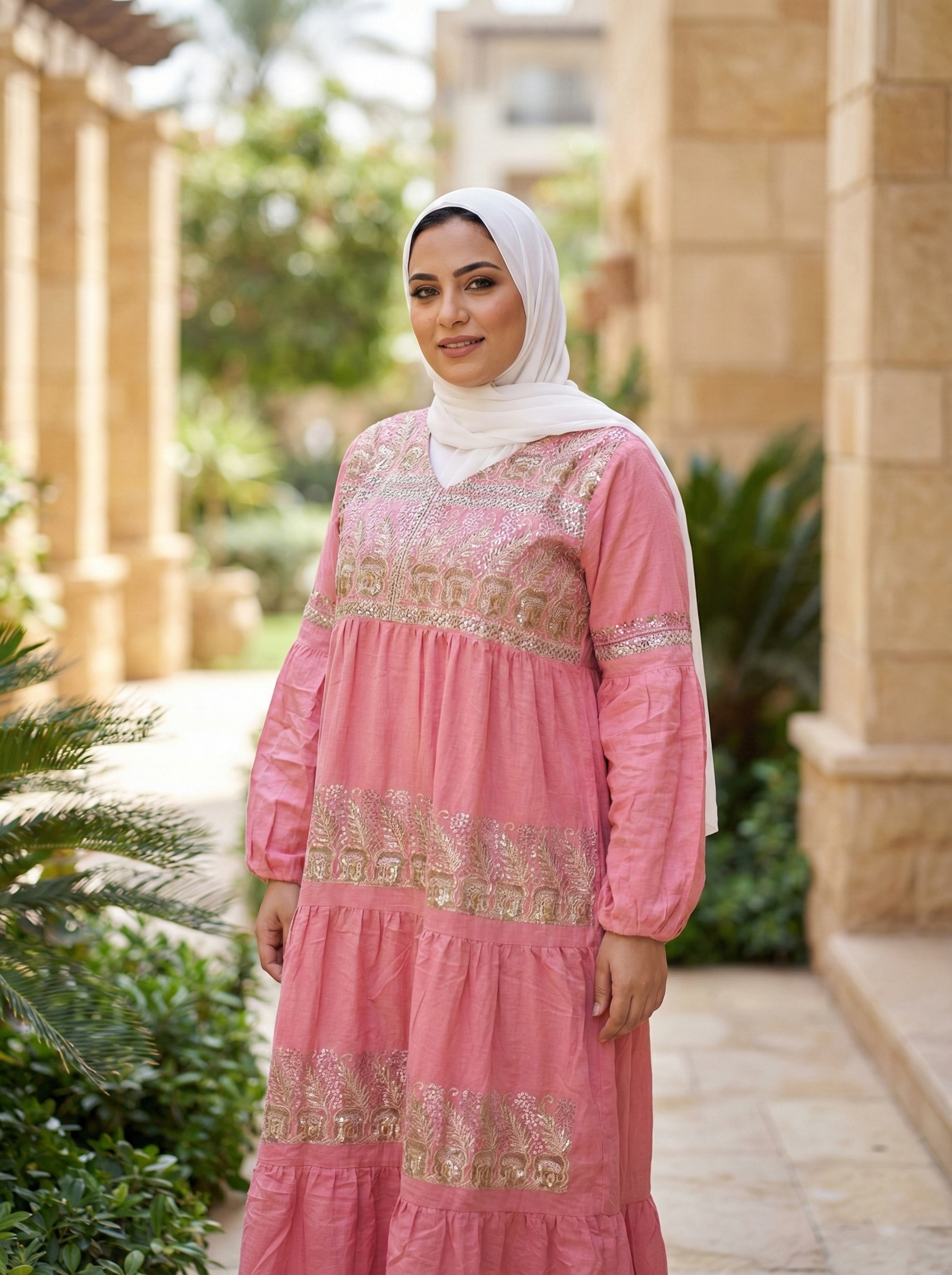 عباية كتان بتطريز دهبي