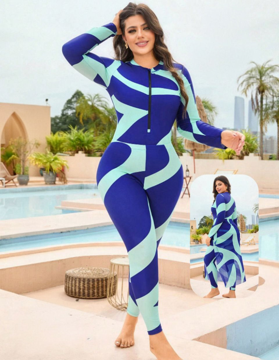 مايوه 3 قطع بيج سايز أزرق ومينت