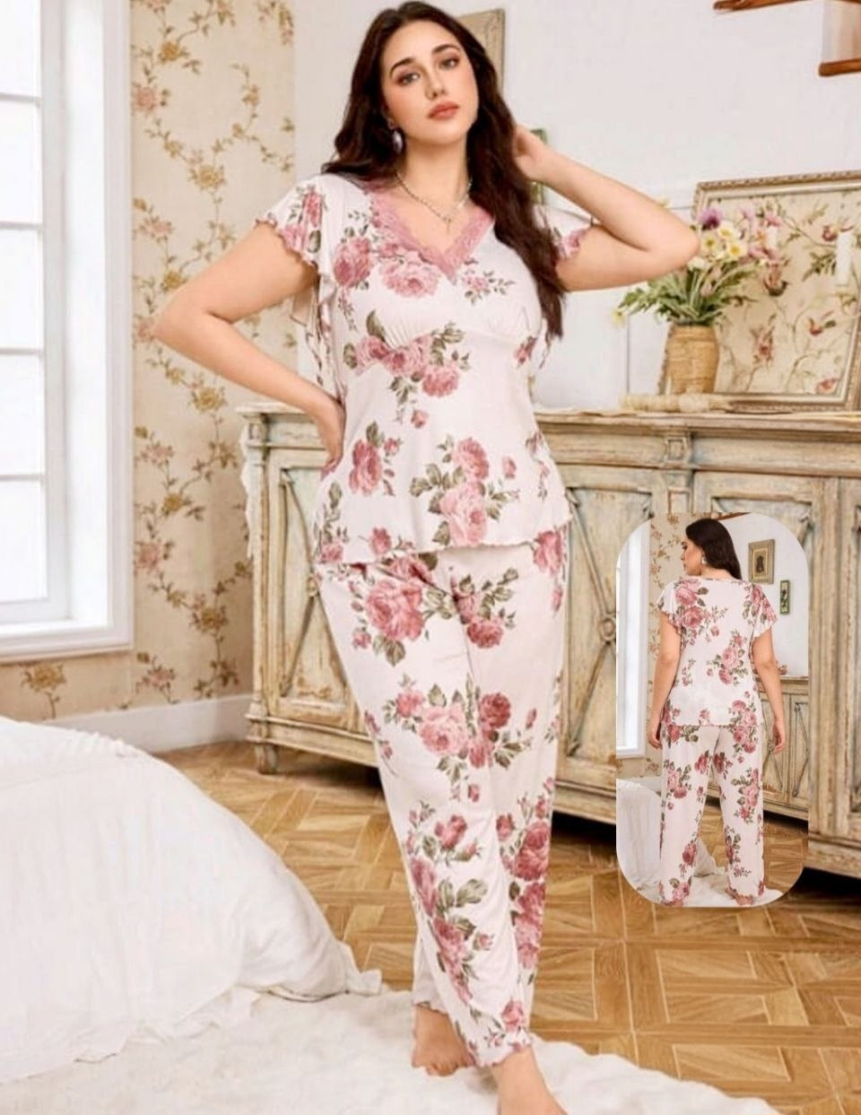 🌸 بيجامة بيج سايز – أنوثة ناعمة بإحساس راقي 🩷✨️