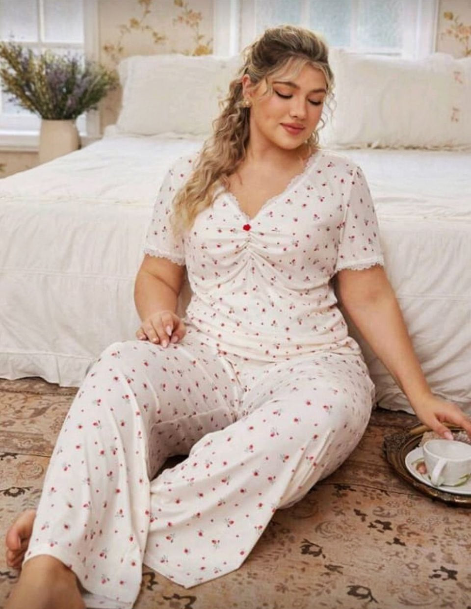 🌸 بيجامة بيج سايز – نعومة تخطف الأنظار 🥰