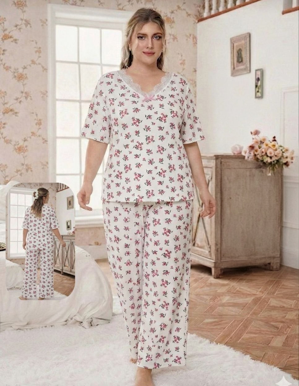 🌸 بيجامة بيج سايز – نعومة وراحة بمود هادي 🩷✨️